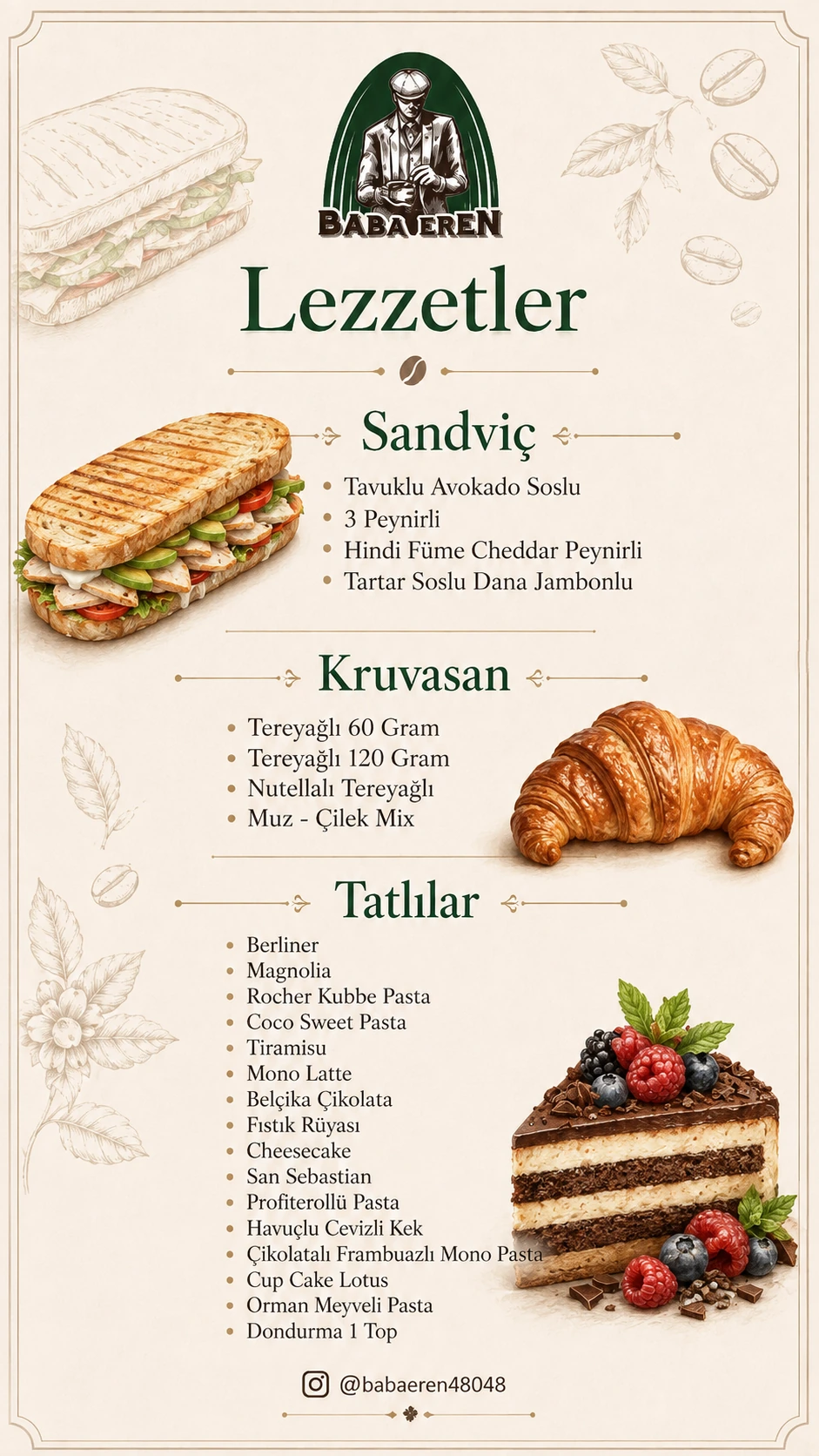 Baba Eren sandviç kruvasan ve tatlı menüsü sayfa 4